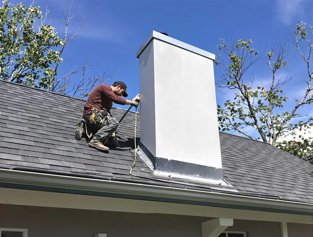 West Warwick Chimney Sweep team member finishing chimney construction in West Warwick, RI