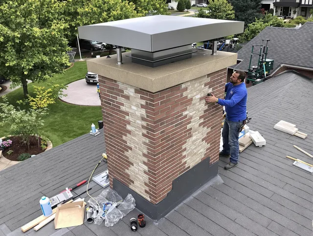 West Warwick Chimney Sweep team working on a custom chimney remodel in West Warwick, RI