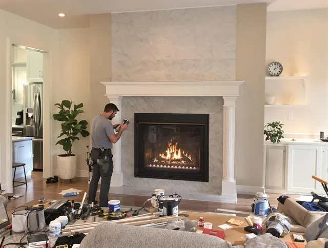 Newly installed fireplace by West Warwick Chimney Sweep in West Warwick, RI